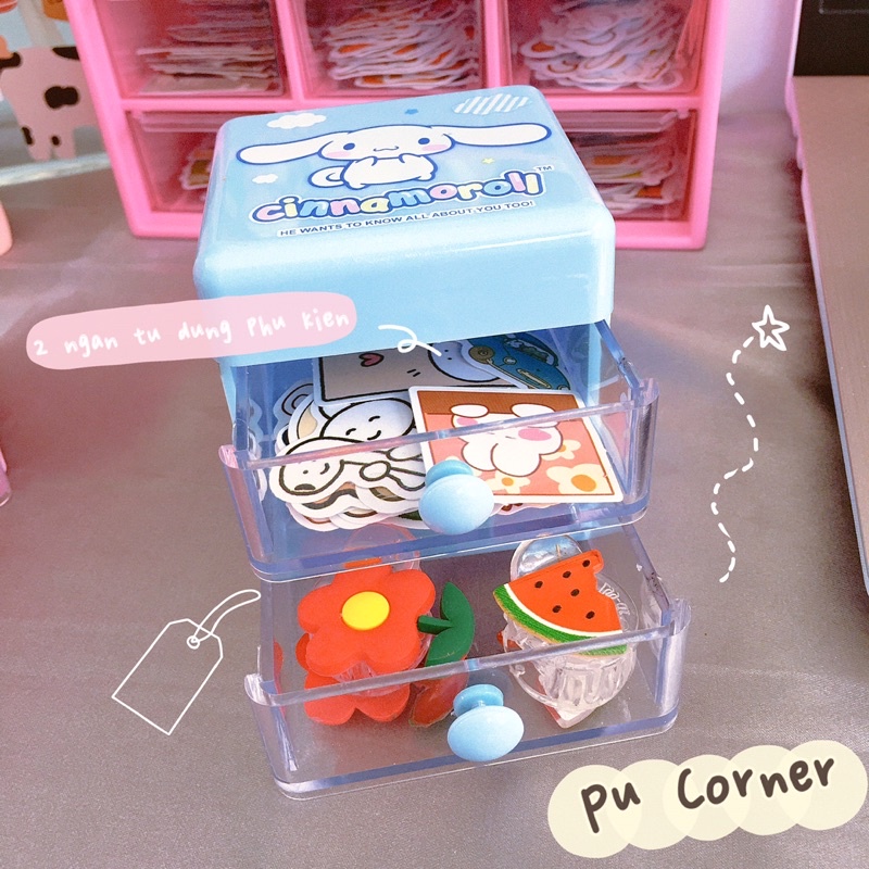 Tủ 2 ngăn mini size 7x6,5x7,3 cm Melody - Cinnamoroll - Hello kitty decor