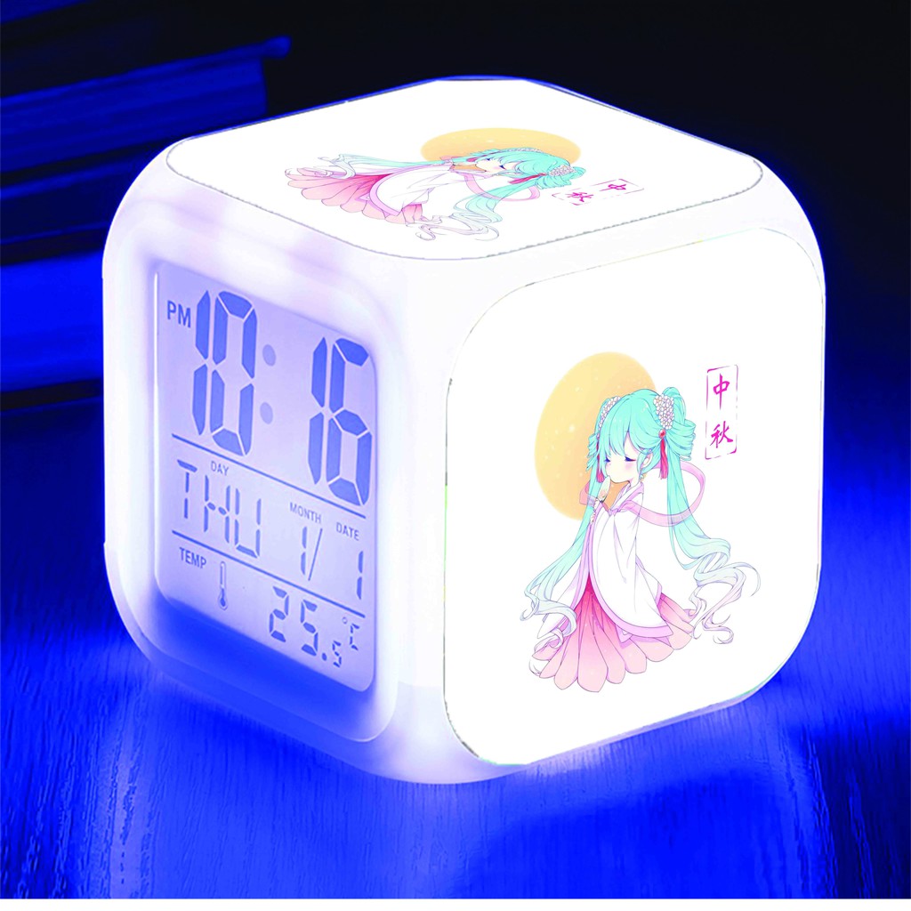 Đồng hồ báo thức để bàn in hình HATSUNE MIKU Vocaloid anime chibi LED đổi màu