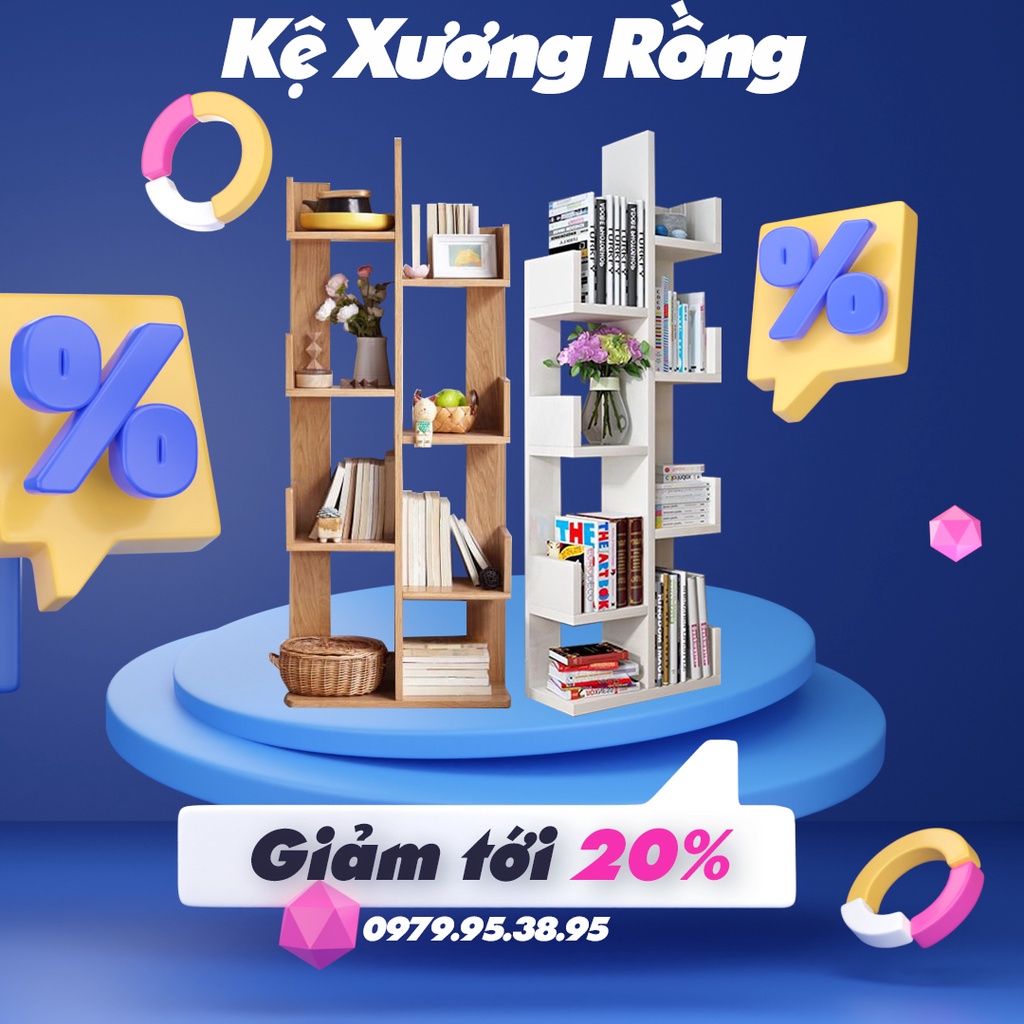Kệ để sách đa năng xương rồng, phù hợp trang trí nội thất phòng ngủ, phòng khách, kích thước 40cm x 20cm x 120cm màu gỗ