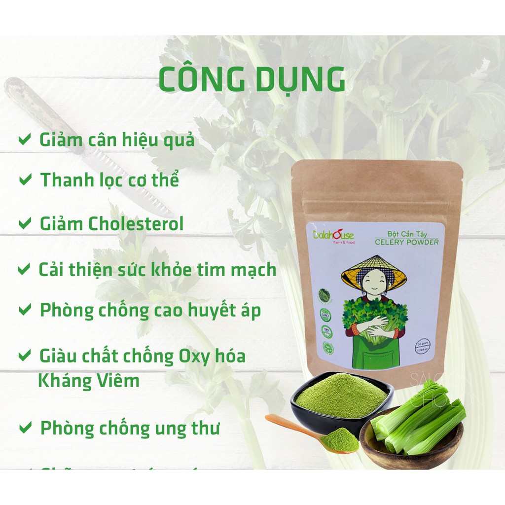 Bột cần tây nguyên chất Dalahouse 60g bột nghiền mịn từ cần tây hữu cơ sấy lạnh