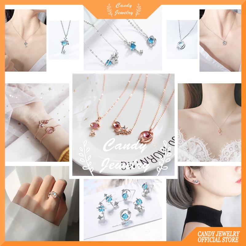 Bộ trang sức đính kim cương nhân tạo tinh tế phong cách Hàn Quốc cho nữ