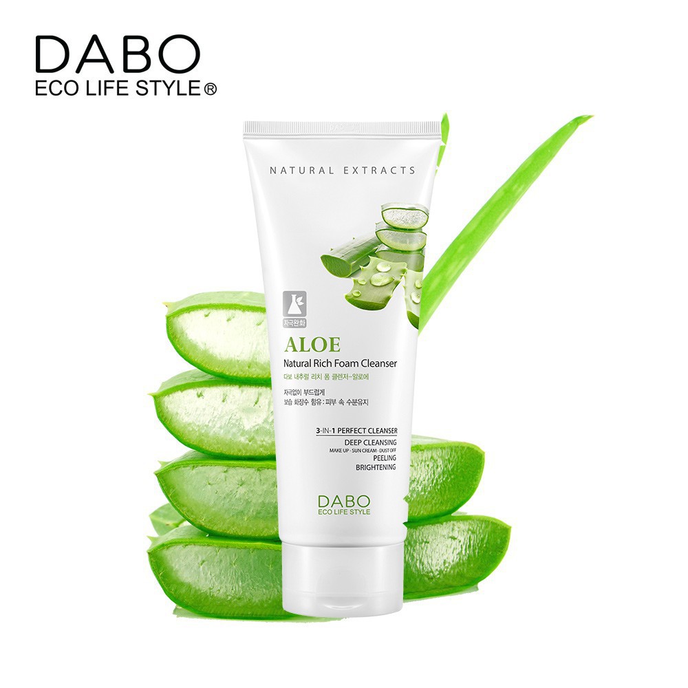 Sữa Rửa Mặt Dabo Lô Hội 3-in-1 Aloe Natural Rich Foam Cleanser 180ml sạch da, dưỡng ẩm, làm trắng, sạch mụn