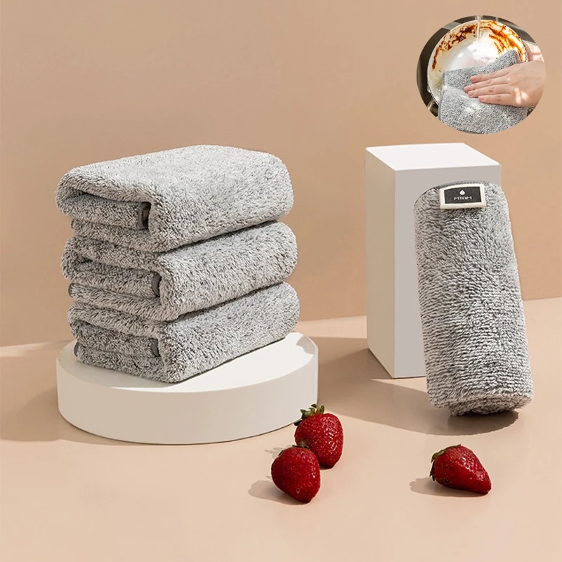 1 Khăn Lau Chén Dĩa Bằng Sợi Than Tre Dày Siêu Thấm Hút Chống Dầu Mỡ