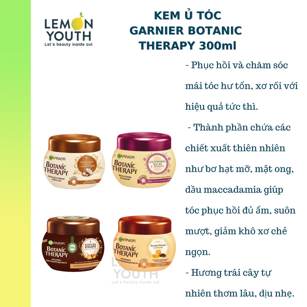 Ủ tóc GARNIER Botanic Therapy Ultra Doux dưỡng tóc bóng khoẻ bồng bềnh 300ml