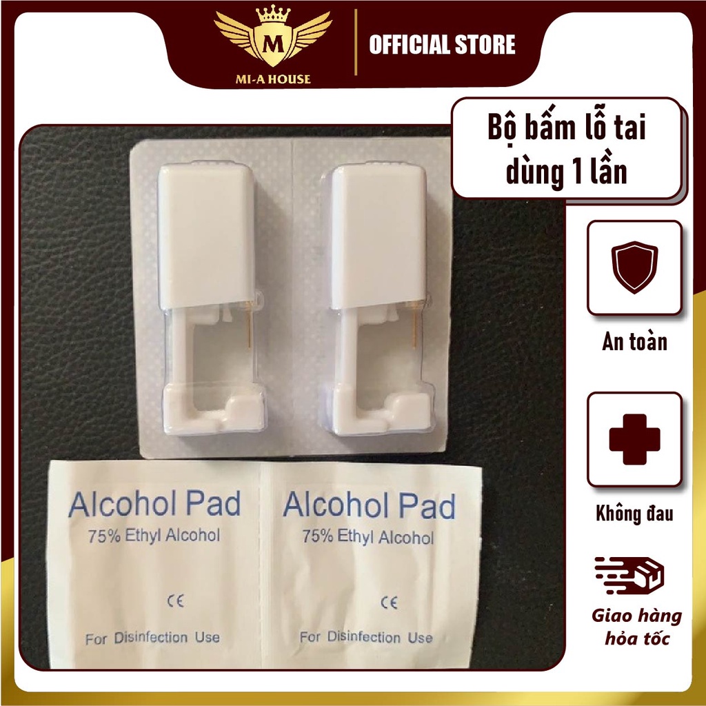 Bộ dụng cụ bấm lỗ tai, đồ bấm xỏ tai tại nhà dùng 1 lần vô trùng không đau dành cho gia đình và trẻ em
