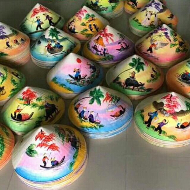 Sét 5c Nón Lá Vẽ Tay Phong Cảnh Việt Nam Đủ Size D25cm-D34cm-D40cm - Lucky Girl shop