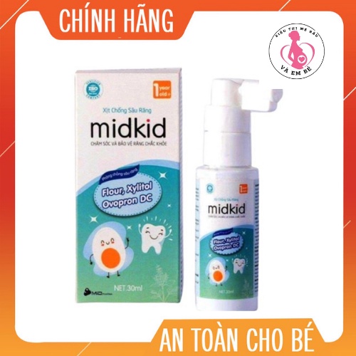Xịt Chống Sâu Răng MIDKID Cho Bé Từ 1 Tuổi, An Toàn Nuốt Được ngăn ngừa ố vàng, hà mủn, viêm lợ chai 30ml