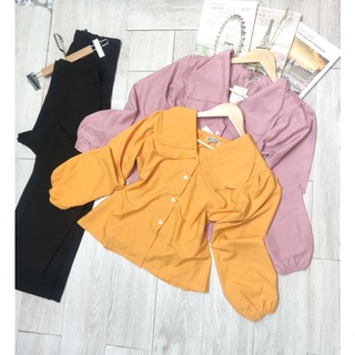 Set áo sơ mi 2 lá phối quần suôn