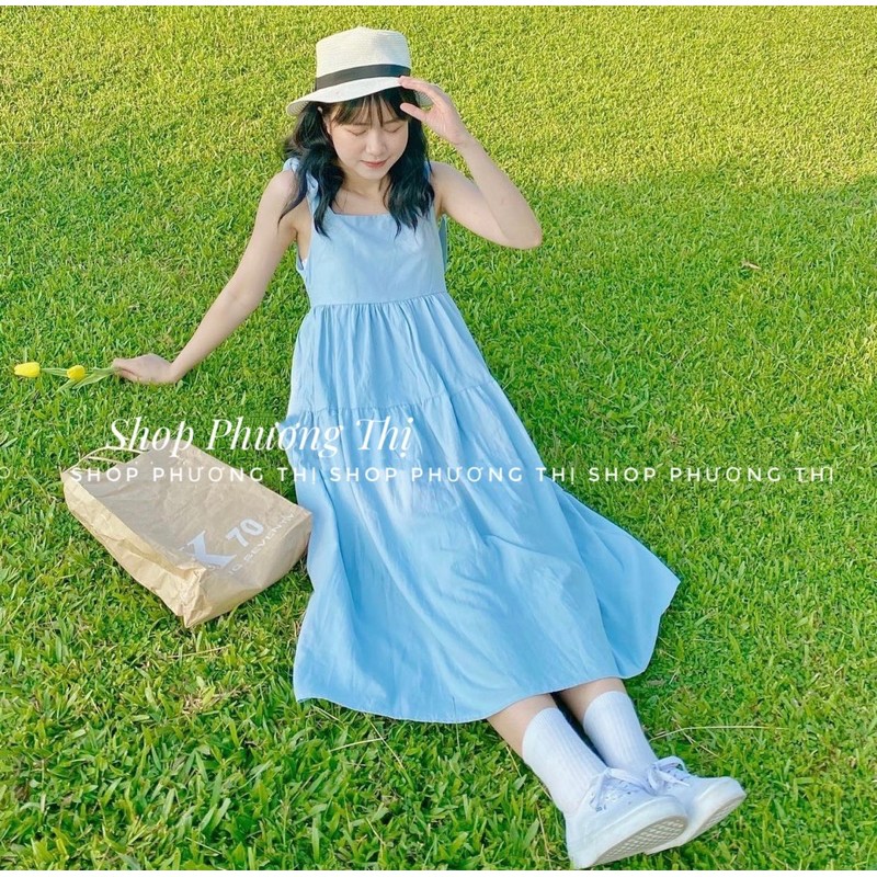 Váy babydoll hai dây bản to chất thô ulzzang - Đầm 2 dáng dài qua gối (video/sẵn) | BigBuy360 - bigbuy360.vn
