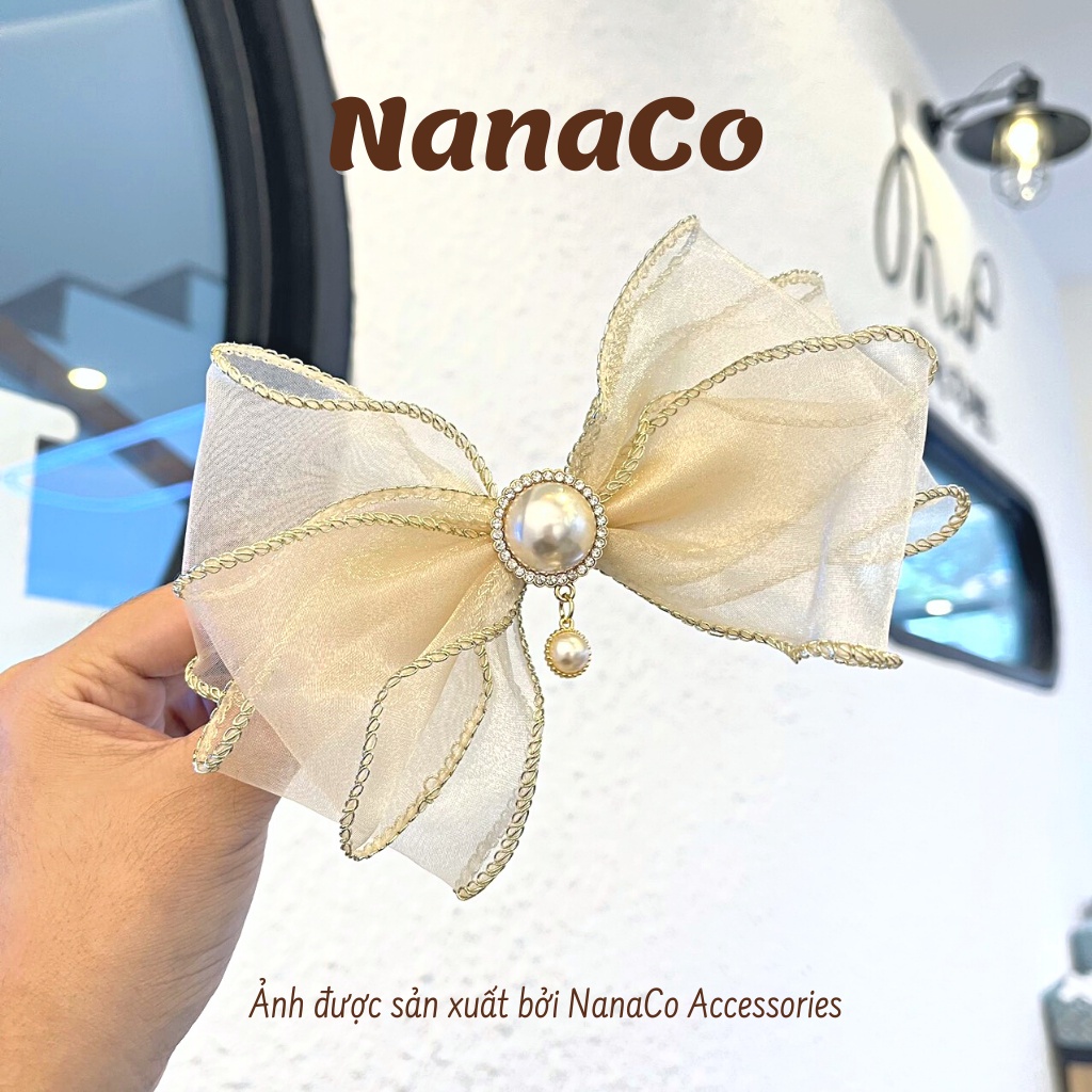 Kẹp tóc nữ nơ voan Hàn Quốc tiểu thư, nơ kẹp tóc nửa đầu đẹp hot trend NanaCo