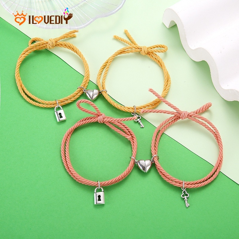 Vòng Tay Dây Bện Mặt Khóa Trái Tim / Chìa Khóa Từ Tính Phù Hợp Cho Cặp Đôi / Bạn Trai Bạn Gái / Bạn Thân