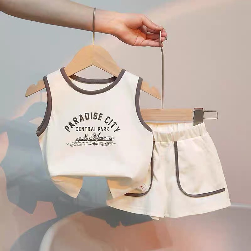 Bộ Ba Lỗ Sát Nách Bé Trai Đồ Bộ Hè Cho Bé In Chữ PARADISE CITY Set Bé Trai Chất Cotton Thoáng Mát - MOOBABY SHOP