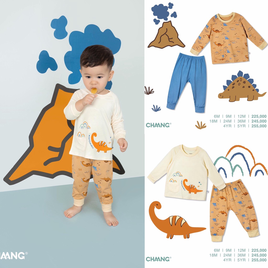 Bộ dài tay bé trai Dino cotton cao cấp họa tiết Chaang