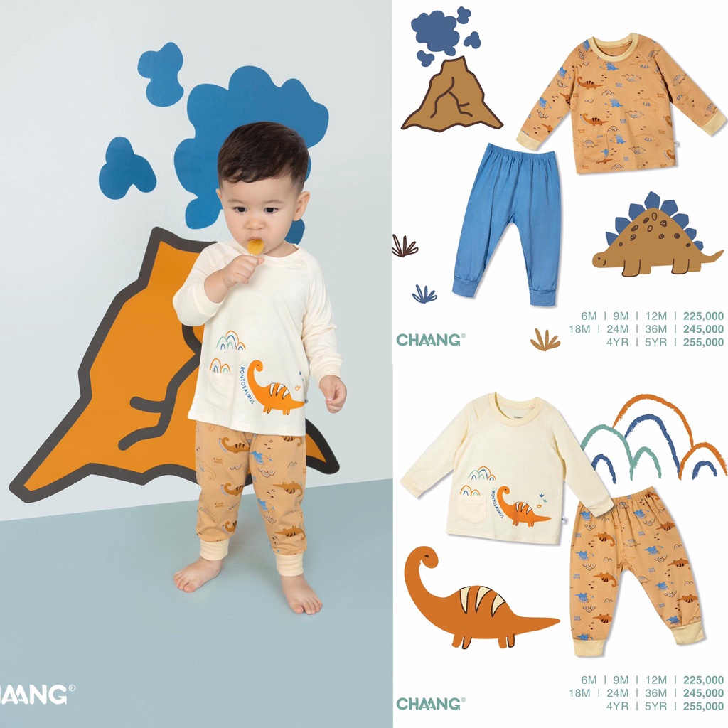 [Chinh Hãng] Bộ dài tay bé trai Dino cotton cao cấp họa tiết Chaang