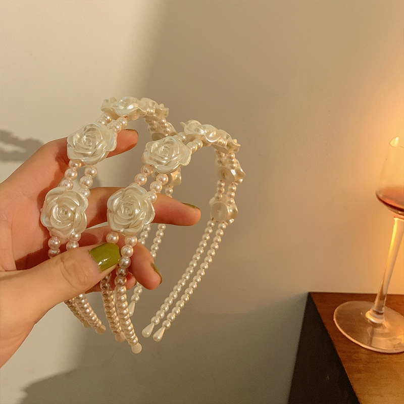 Băng Đô Hai Lớp Đính Hạt Ngọc Trai Hình Bông Hoa Phong Cách Cổ Điển Thời Trang