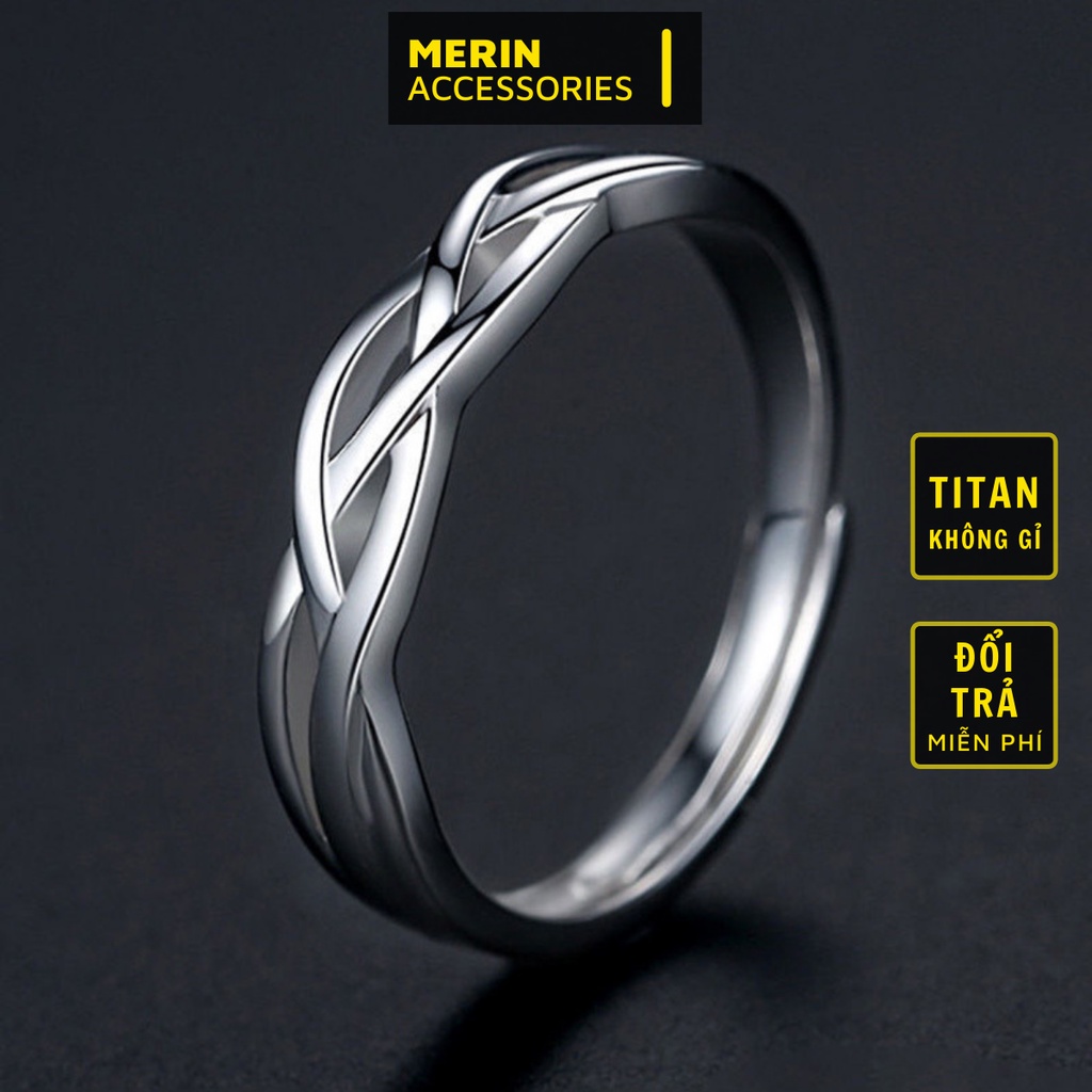 Nhẫn nam nữ tròn Merin Accessories màu bạc thời trang chất Titan đẹp đơn giản không gỉ - Nhẫn Sóng