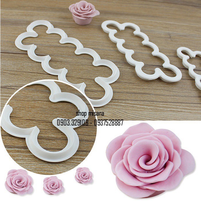 Bộ 3 khuôn nhấn cắt hình hoa hồng