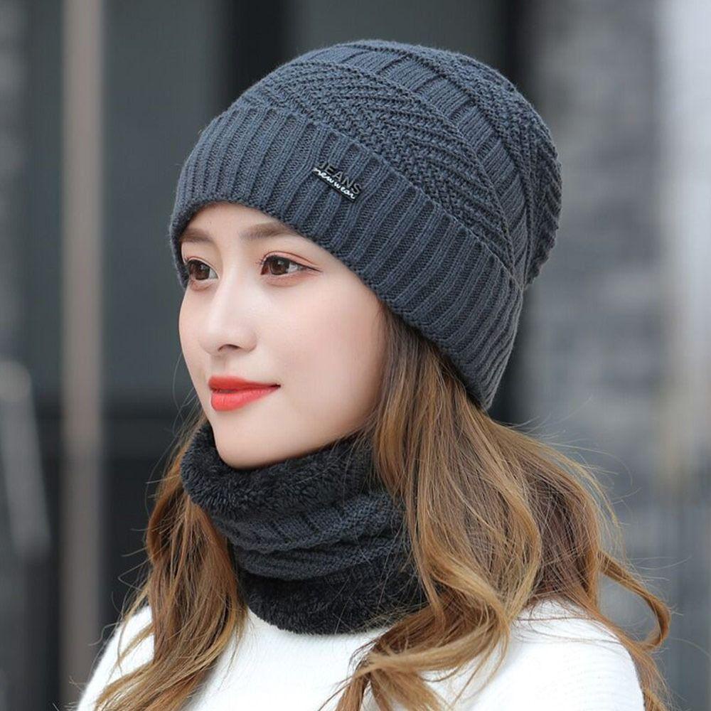 CACTU Mũ beanie Kiêm Khăn Choàng Cổ Mềm Mại Giữ Ấm