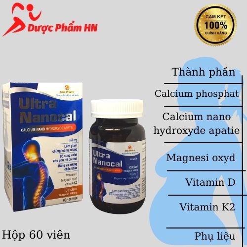 Viên uống bổ sung caxi Ultra Nanocal DuocPhamHn92 bổ sung calci cho phụ nữ có thai, giảm chứng loãng xương 60 viên