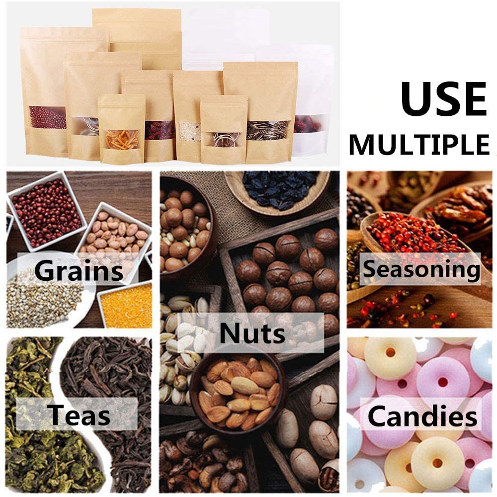[Kitchen Food Storage Kraft Paper Bags] [Travel Portable Airtight Seal Ziplock Bag] [Nuts,Candy,Cookies,Storage Pouch]