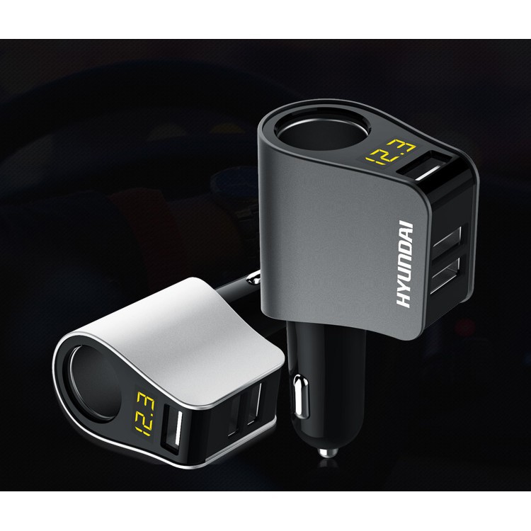 Tẩu Sạc Hyundai HY10 1 Tẩu Tròn (3 USB Nhỏ) - Có đèn led báo điện áp ac quy
