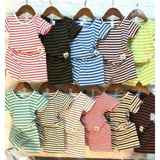 Combo 3 bộ cộc tay kẻ sọc cotton cho bé trai, bé gái 8-18kg