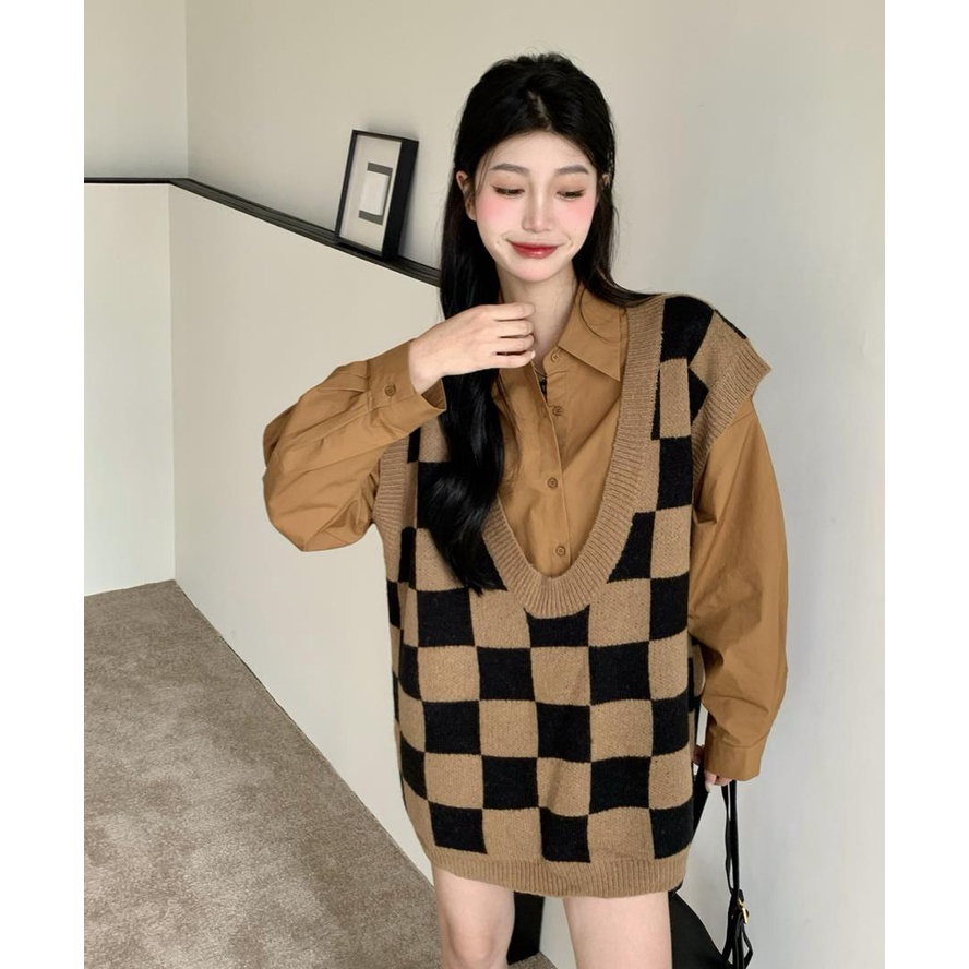 Set áo sơ mi tay dài và áo len không tay thời trang cổ điển (có bán lẻ)