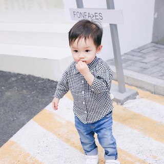 Áo sơ mi kẻ caro phong cách Hàn Quốc chất đẹp cho bé trai