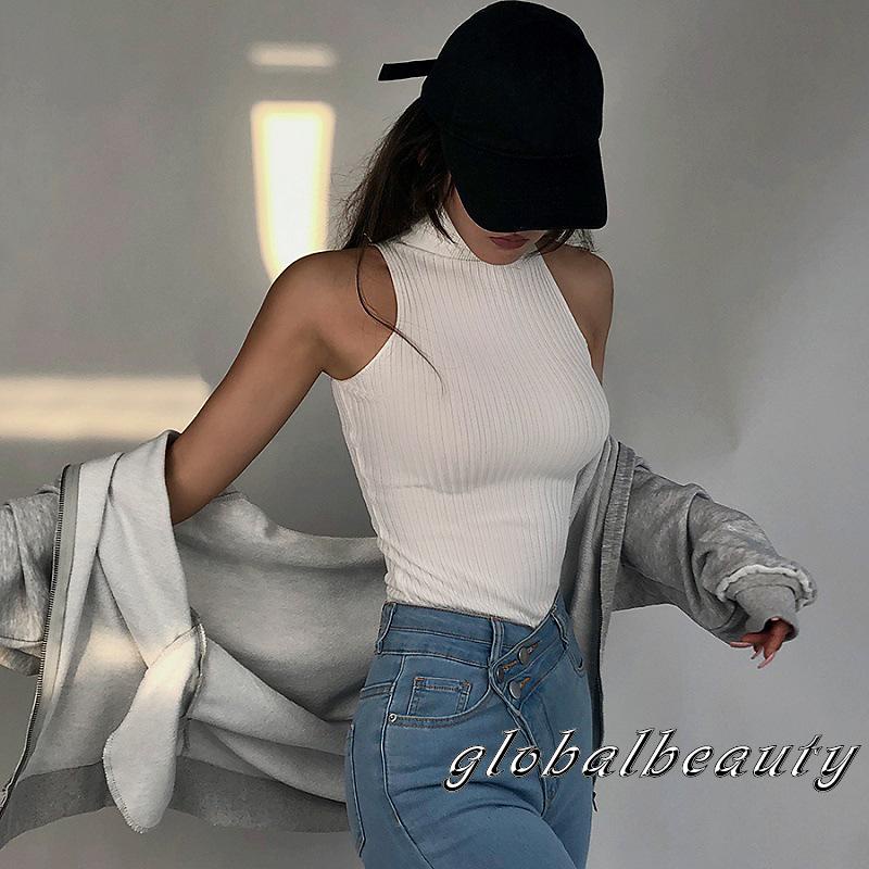 Áo Thun Không Tay Cổ Cao Màu Sắc Nổi Bật Thời Trang Mùa Hè Cho Nữ