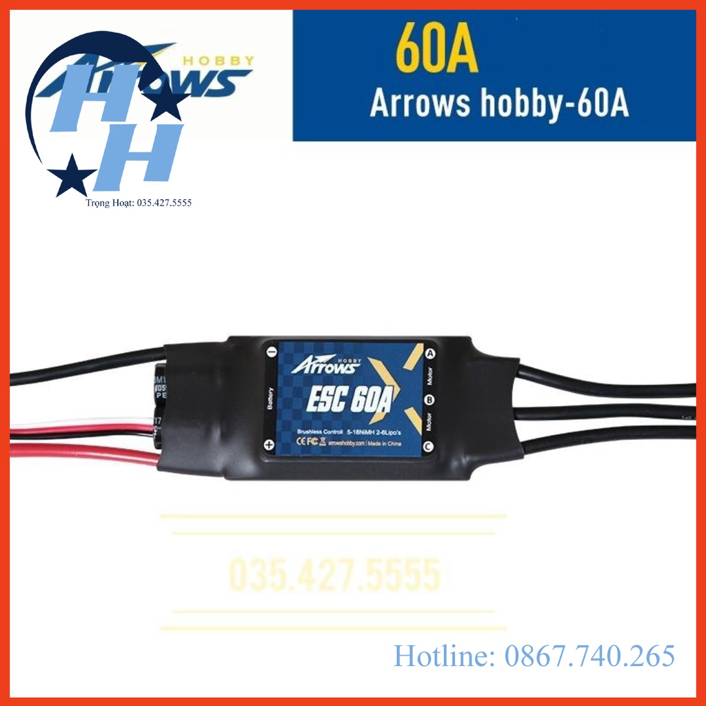 ESC Không Chổi Than Arrows hobby 60A 2s- 6s XT60.