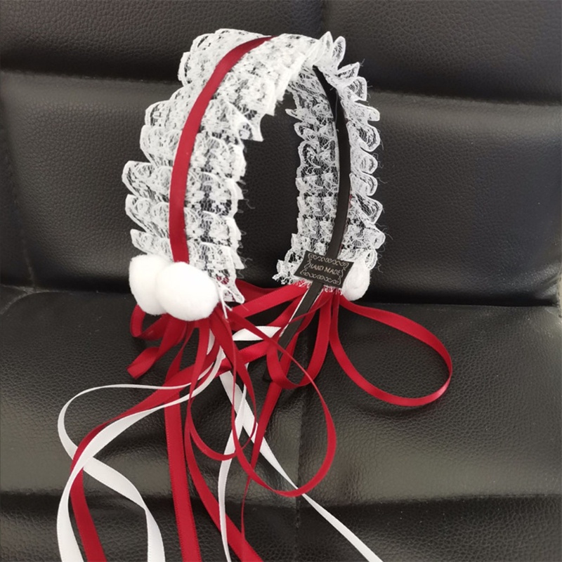 Flgo Kẹp Tóc Ruy Băng Dài Đính Nơ Bằng Lông Xù Phối Ren Dành Cho Hóa Trang