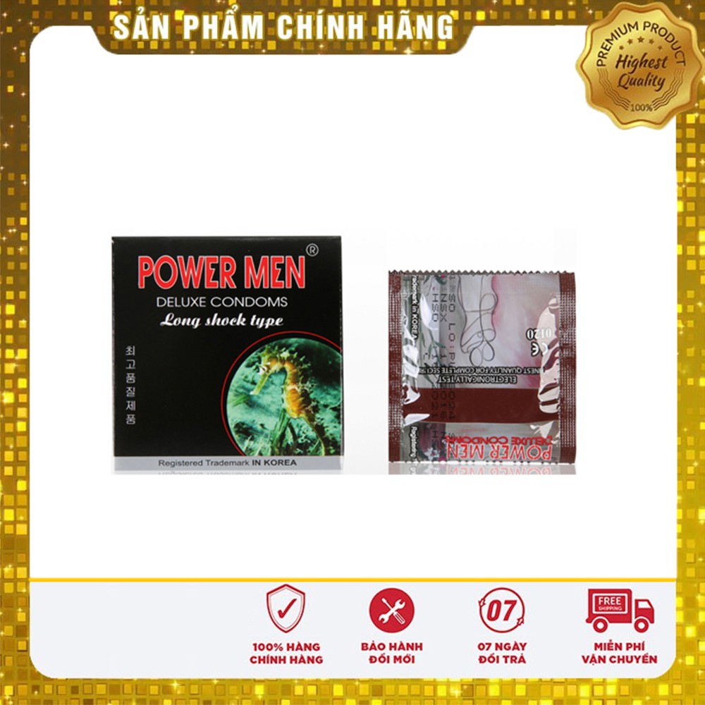 [Che Trên Khi Giao] Bao Cao Su Powermen Cá Ngựa Đen Gân Gai Bi Kéo Dài Thời Gian Quan Hệ Hộp 3 Chiếc