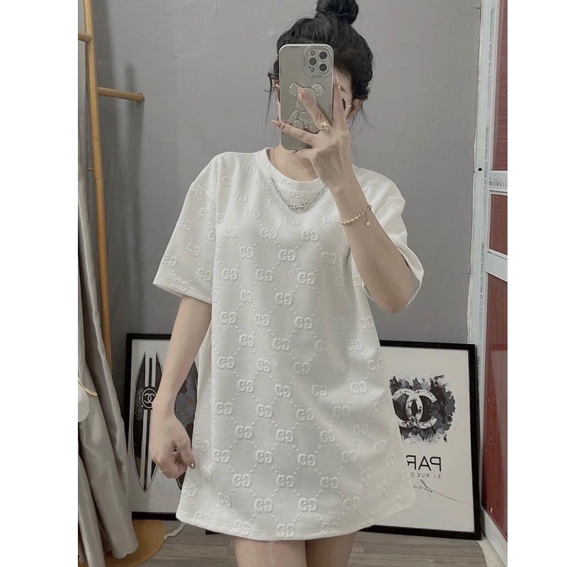 (Hàng Chữ Dập Chất Cotton Dày) Áo Chữ Dập Kèm Xích Cổ Chất Dày Mềm Mịn Mát Unisex