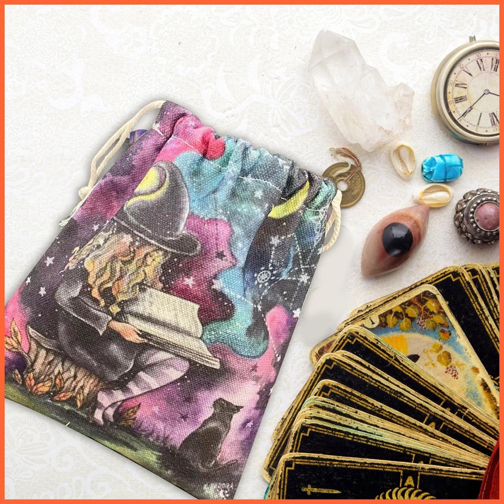 Túi Dây Rút Đựng Thẻ Bài Tarot Bằng Vải Nhung In Họa Tiết Hươu
