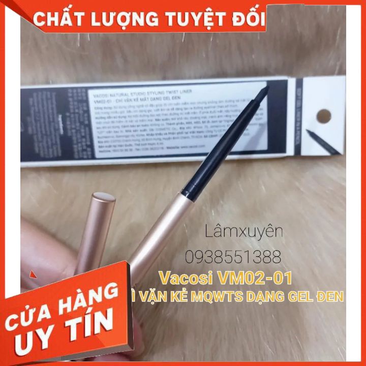 Chì kẻ viền mắt dạng gel VACOSI NATURAL STUDIO đen VM02-01 thiết kế sang trọng tạo đường sắc nét nhỏ,lâu trôi