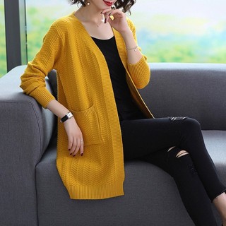 Áo khoác len dáng dài phối túi