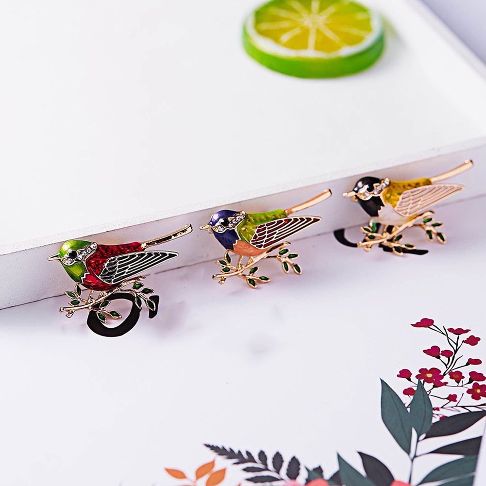 YOML✔Fashion Bird Branch Rhinestone Inlaid Brooch Pin Women Denim Jacket Collar Badge