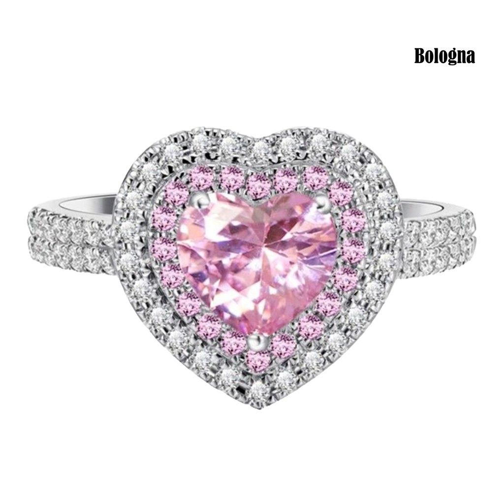 Nhẫn Bạch Kim Mặt Trái Tim Đính Đá Hồng