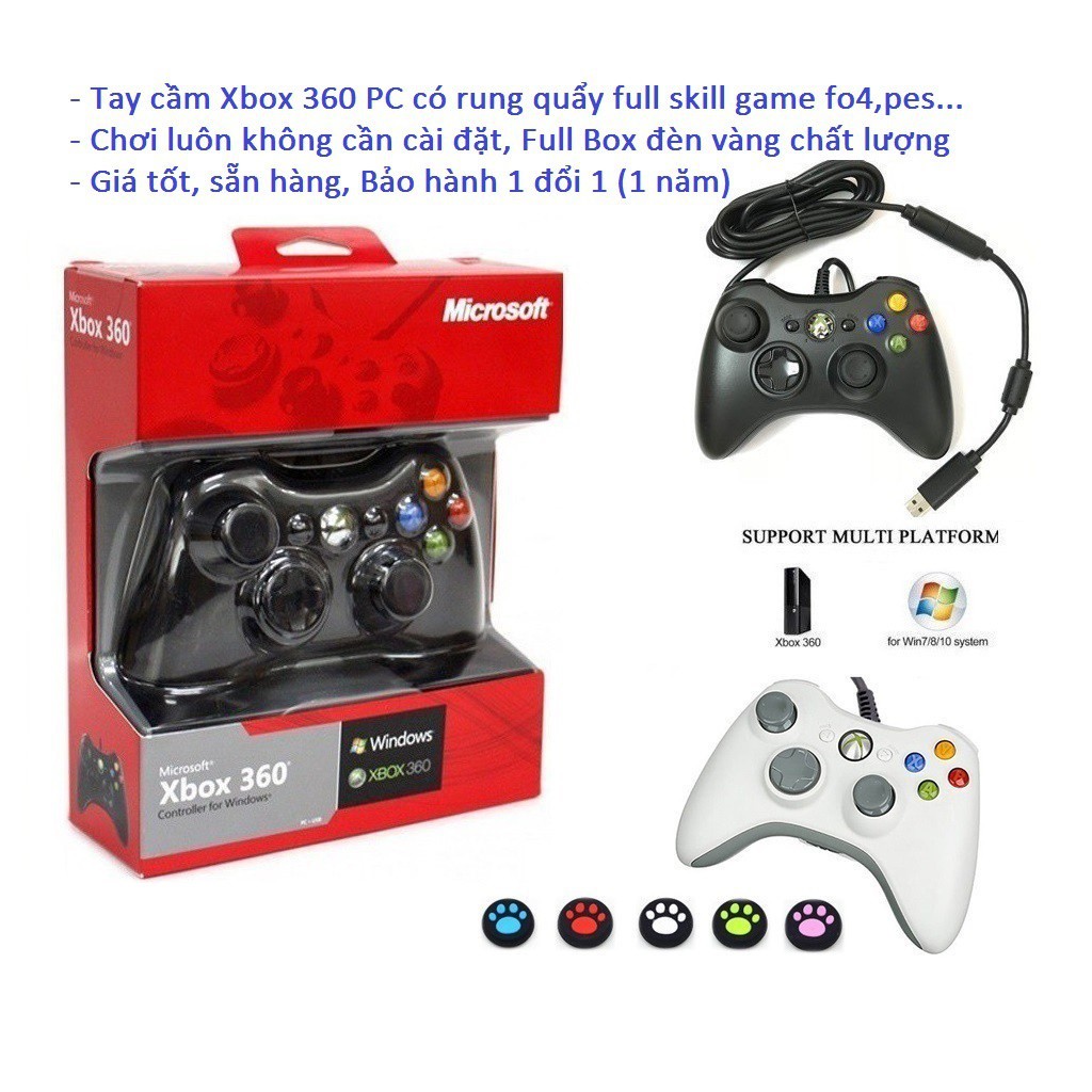 ♥️FreeShip♥️ Tay cầm Chơi Game Microsoft Xbox 360 Full Box Có Rung, Tay Cầm fo4 có dây PC, Laptop full skill all Game