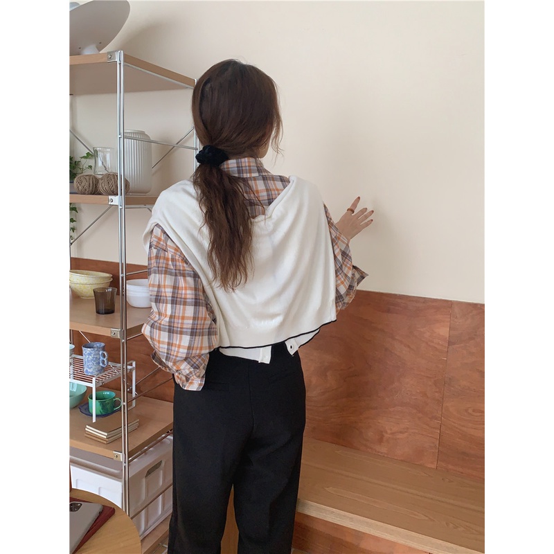 SUXI Áo Sơ Mi Tay Dài Form Rộng Họa Tiết Sọc Caro Phong Cách Retro Hàn Quốc