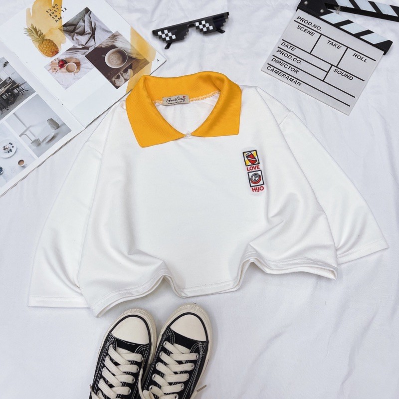 ÁO CROPTOP POLO OVERSIZED THÊU LOGO - TRẮNG | BigBuy360 - bigbuy360.vn