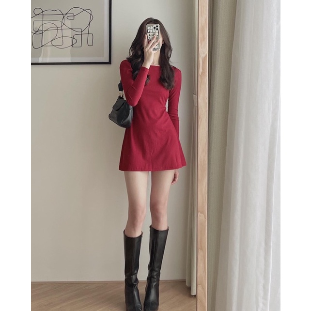 ĐẦM THUN GÂN TAY DÀI XOÈ NHẸ