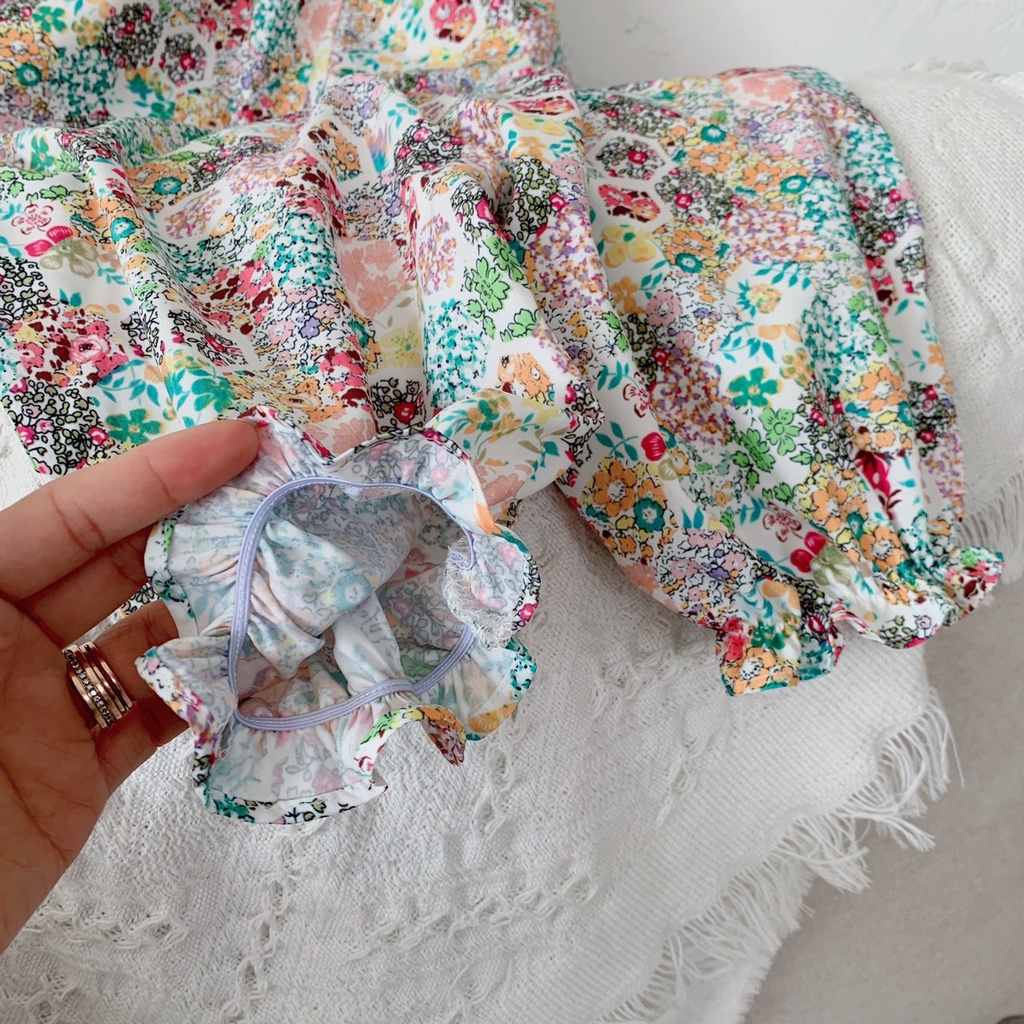 Quần yếm Dáng Rộng Hoạ tiết Hoa Phong Cách Hàn Quốc Bé Gái