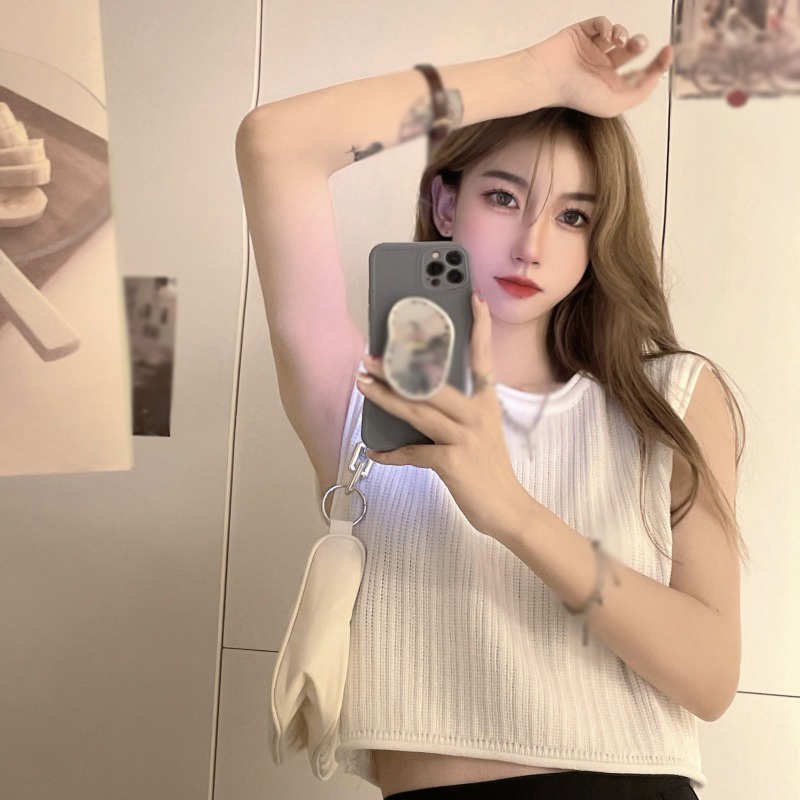 Áo dệt kim không tay màu trơn dáng ôm thời trang mùa thu cho nữ