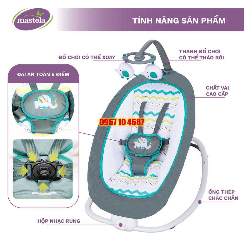 Ghế rung cho bé sơ sinh Mastela 6915/6917 có đồ chơi, 4 nấc điều chỉnh độ cao gọn nhẹ tiện lợi