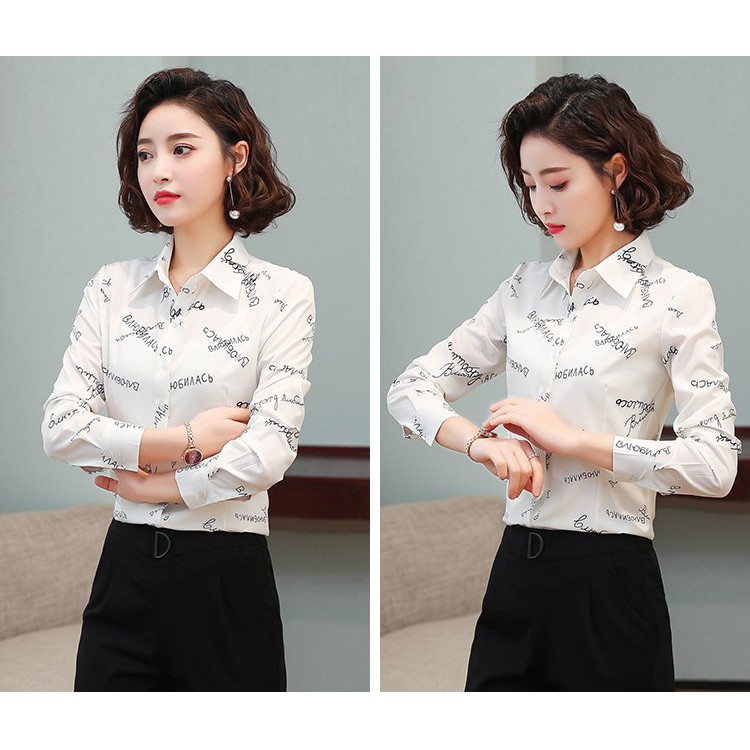 Áo sơ mi nữ công sở họa tiết chữ xinh xắn Sm07