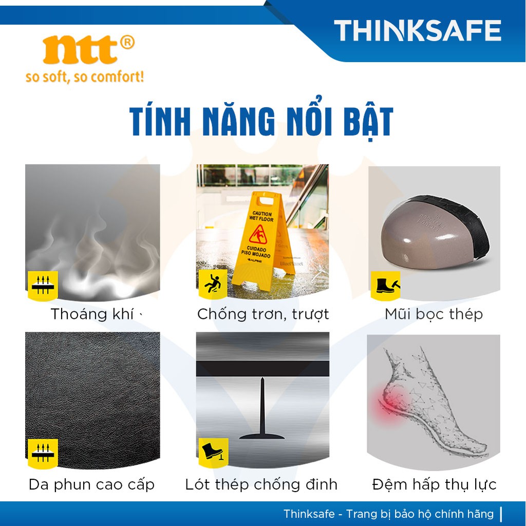 Giày bảo hộ lao động nam NTT chống nước, chống đinh, va đập, trơn trượt giày công trình, nhà máy - Bảo hộ Thinksafe | BigBuy360 - bigbuy360.vn