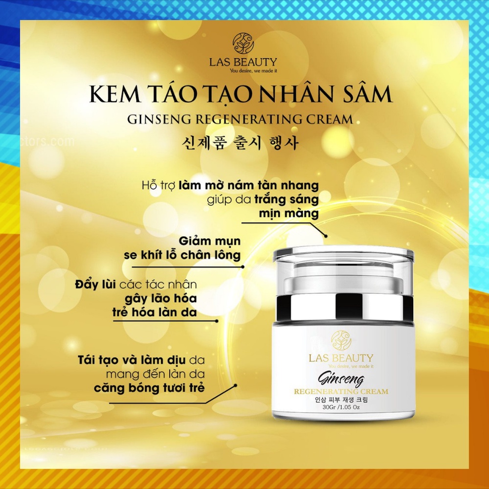 Kem tái tạo da, kem tái tạo, phục hồi da, kem tái tạo nhân sâm GINSENG, LAS BEAUTY, 30 gr