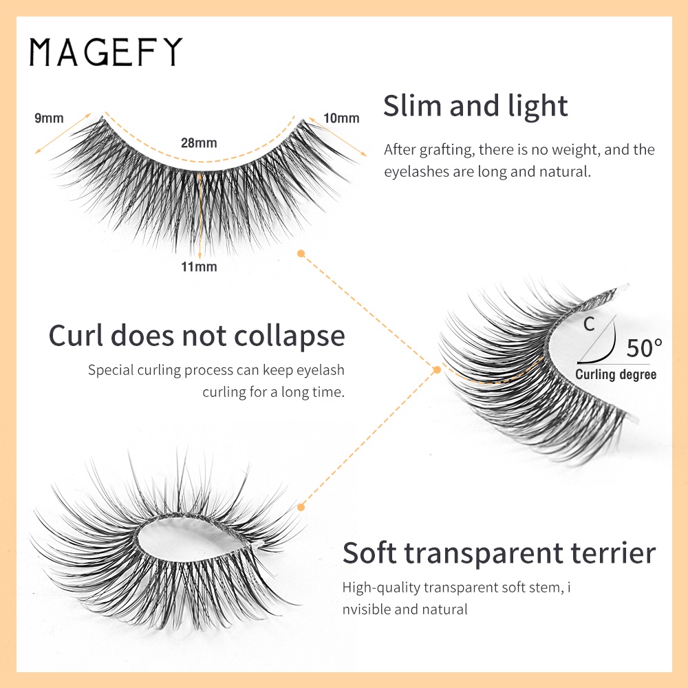 [Hàng mới về] Bộ 3 cặp lông mi giả MAGEFY cong tự nhiên mềm mại dành cho trang điểm hàng ngày