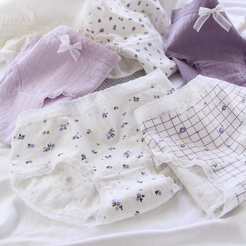 Quần Lót Nữ FREESHIP Quần Lót Nữ cotton viền ren họa tiết hoa lavender điệu đà quyến rũ mã Q000